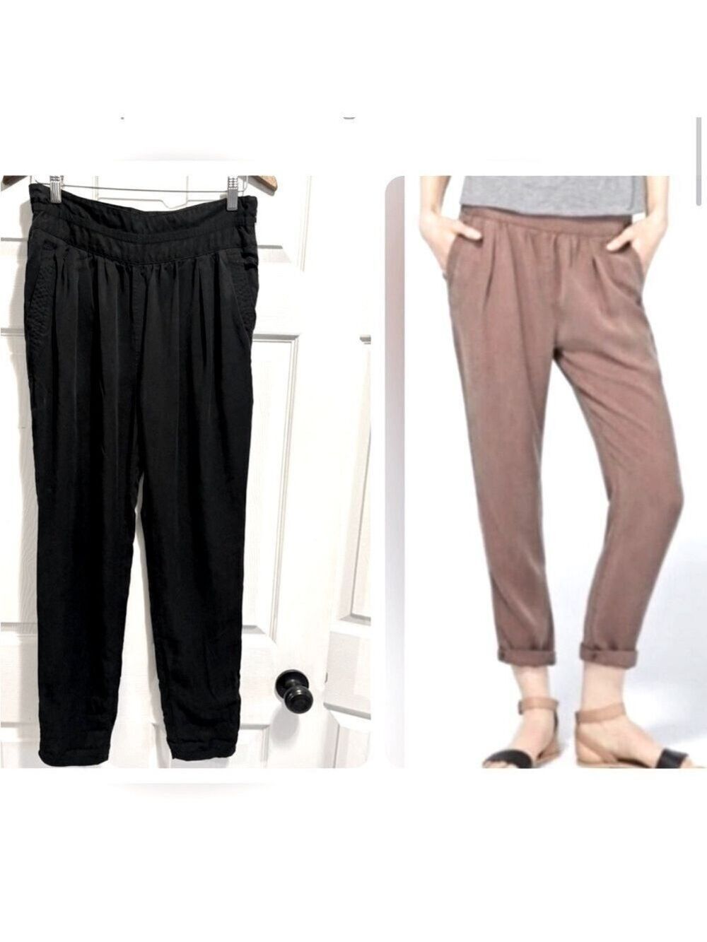 Aritzia Wilfred Casbah Lyocell Paper Bag Waist Ankle Pants Trousers Black Size 8